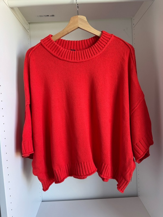 Anthropologie Sweaters - Anthropologie Bright Red Oversized Rib-Trim Sweater